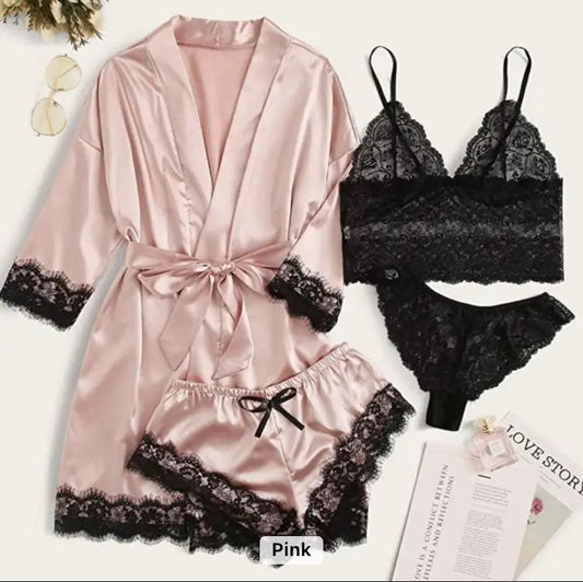 4PC Cami Top Lingerie Pajama Set With Robe